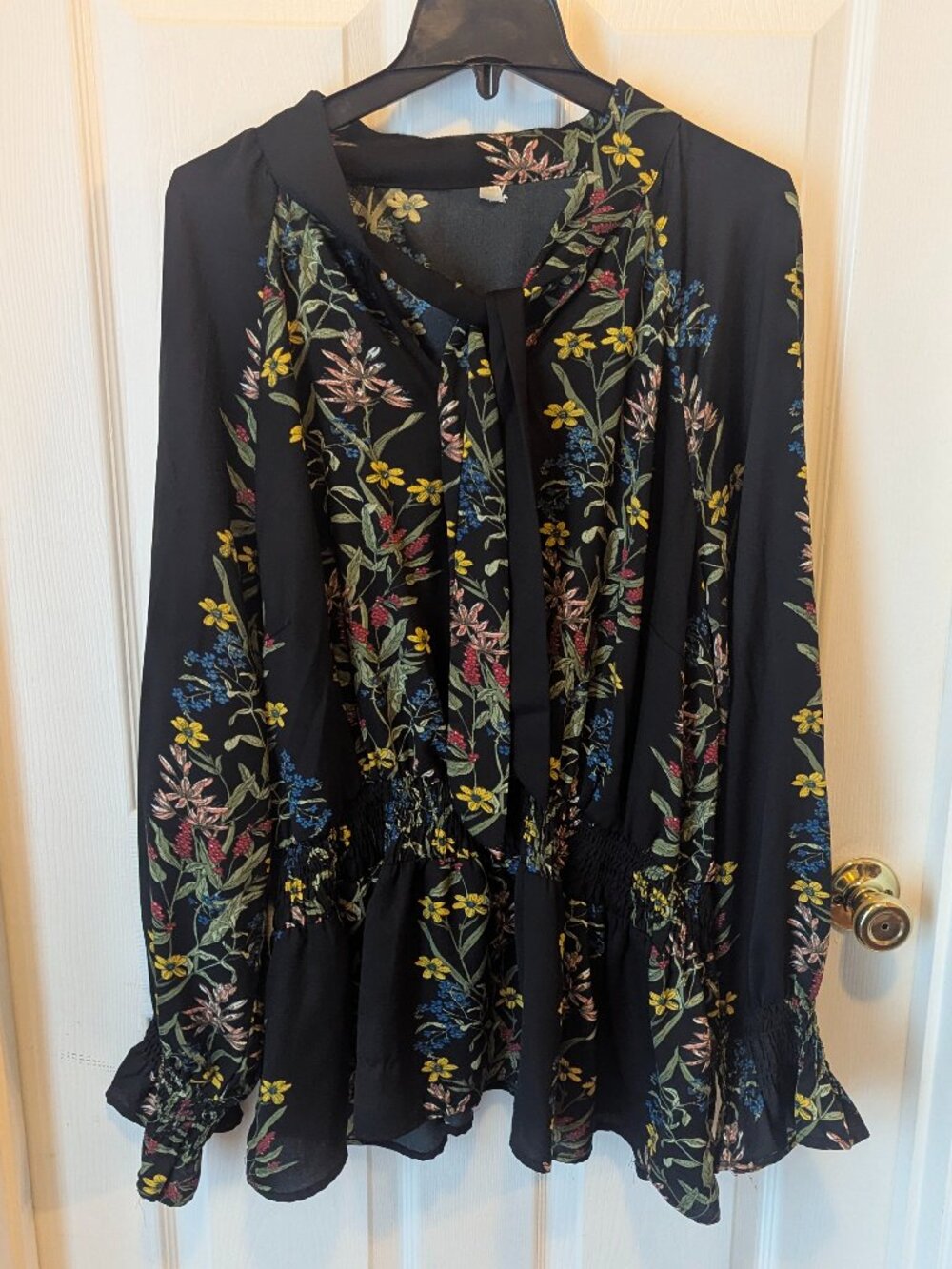 Black semi sheer top with floral print - 3X